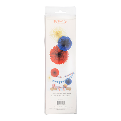 Red White and Blue Tissue Patriotic Party Fans - 3pk