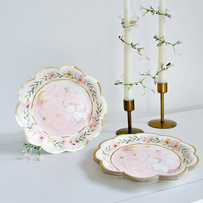 Pink Elephant Baby Shower Premium Small Paper Plates - 16pk