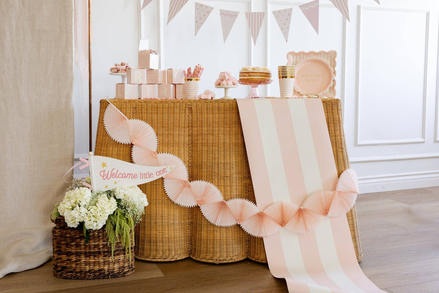 Pink Cabana Stripe Paper Table Runner