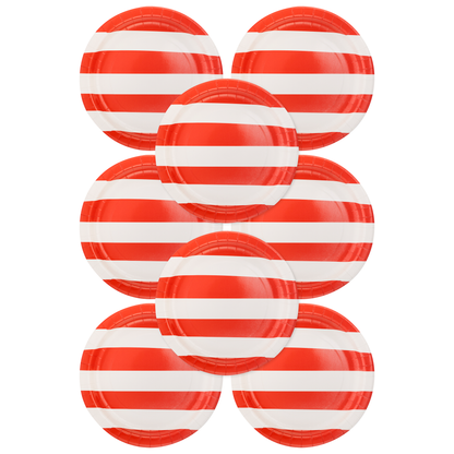 Red Striped 10" Round Paper Plates - 8pk