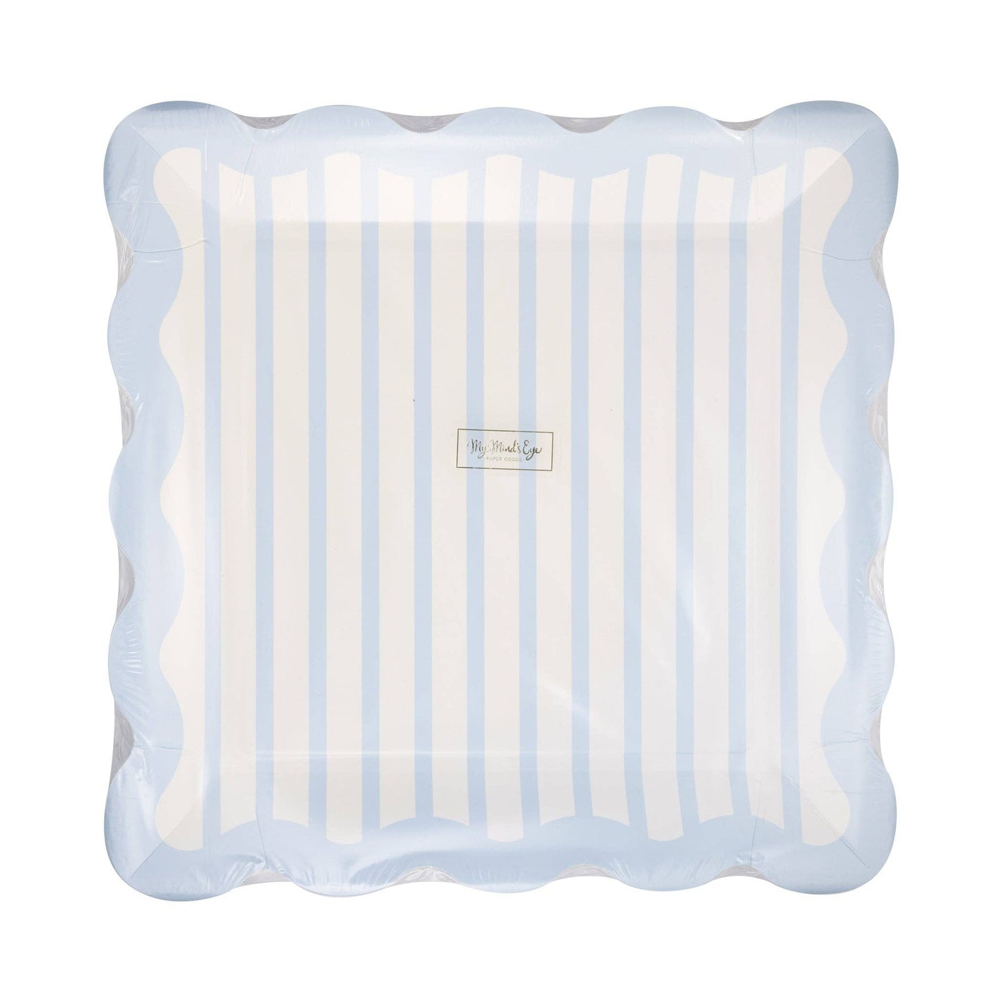 Baby Blue Striped 10" Scalloped Edge Paper Plates - 8pk