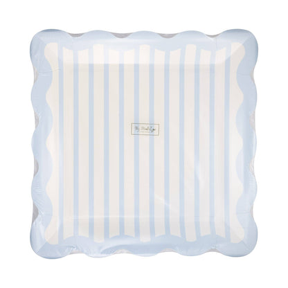 Baby Blue Striped 10" Scalloped Edge Paper Plates - 8pk