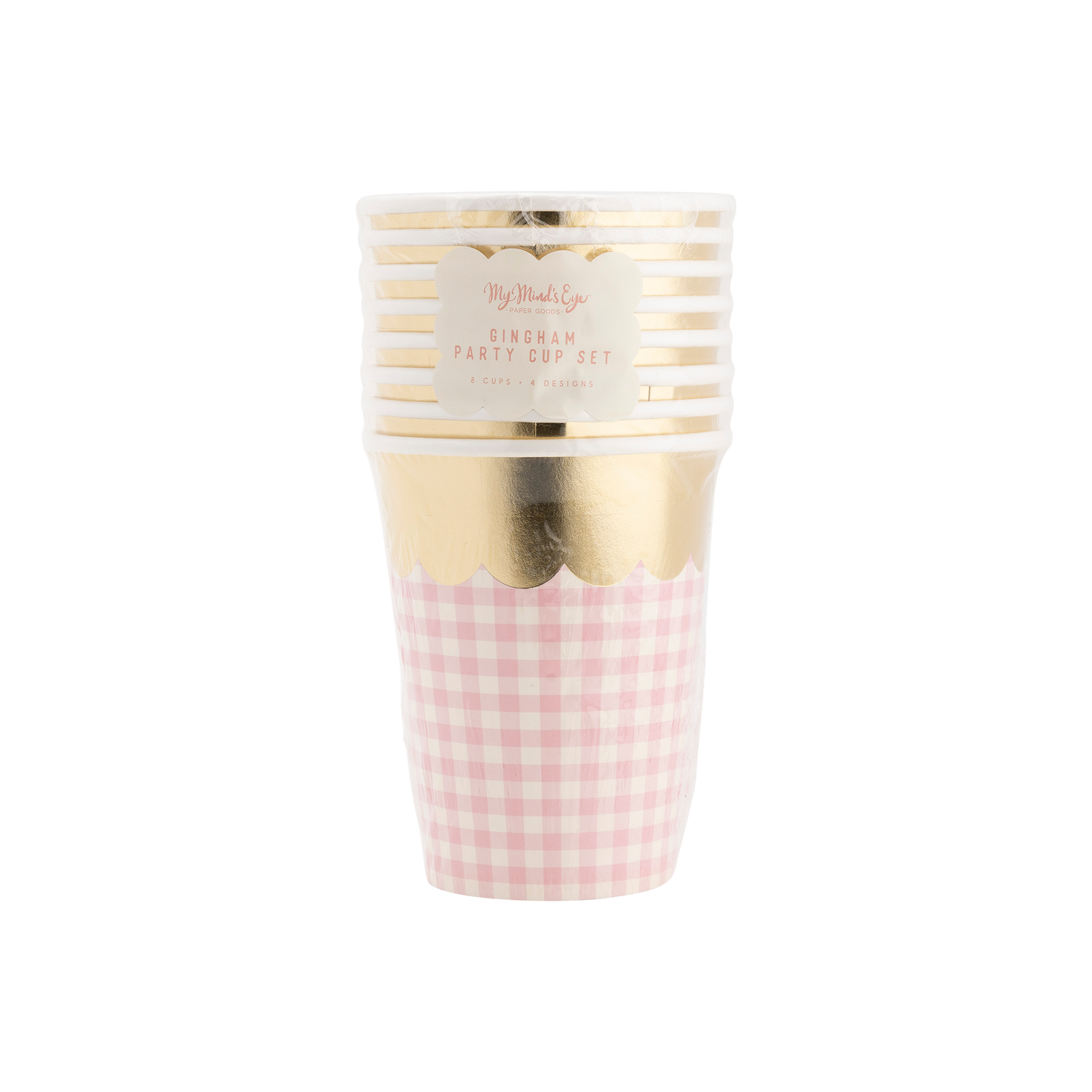 Gingham Assorted Pastel Cups with Gold Foil - 8pk