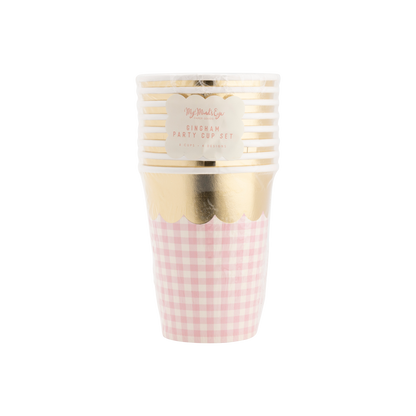 Gingham Assorted Pastel Cups with Gold Foil - 8pk