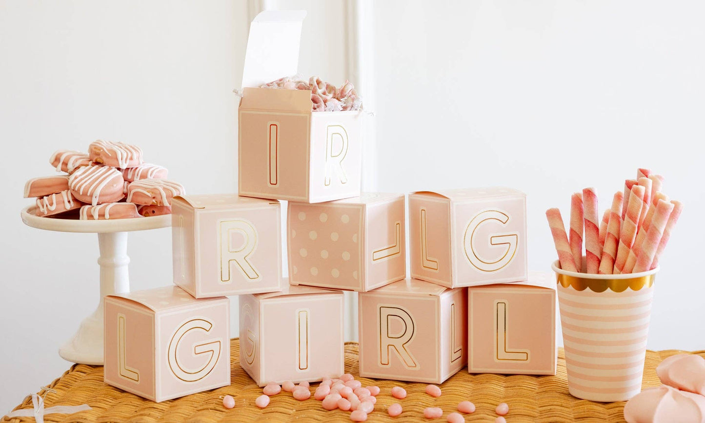 Pink Baby Block Treat Boxes - 8pk