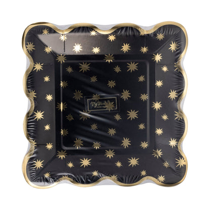 Black & Gold Star Pattern Small Paper Plates - 8pk