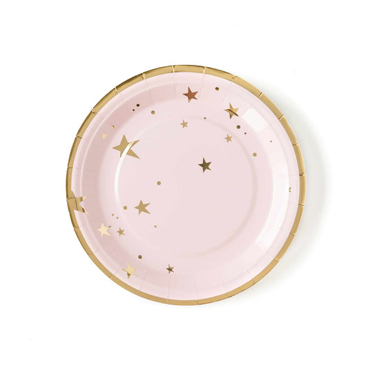 Baby Pink & Gold Stars Round 9" Plates - 8pk