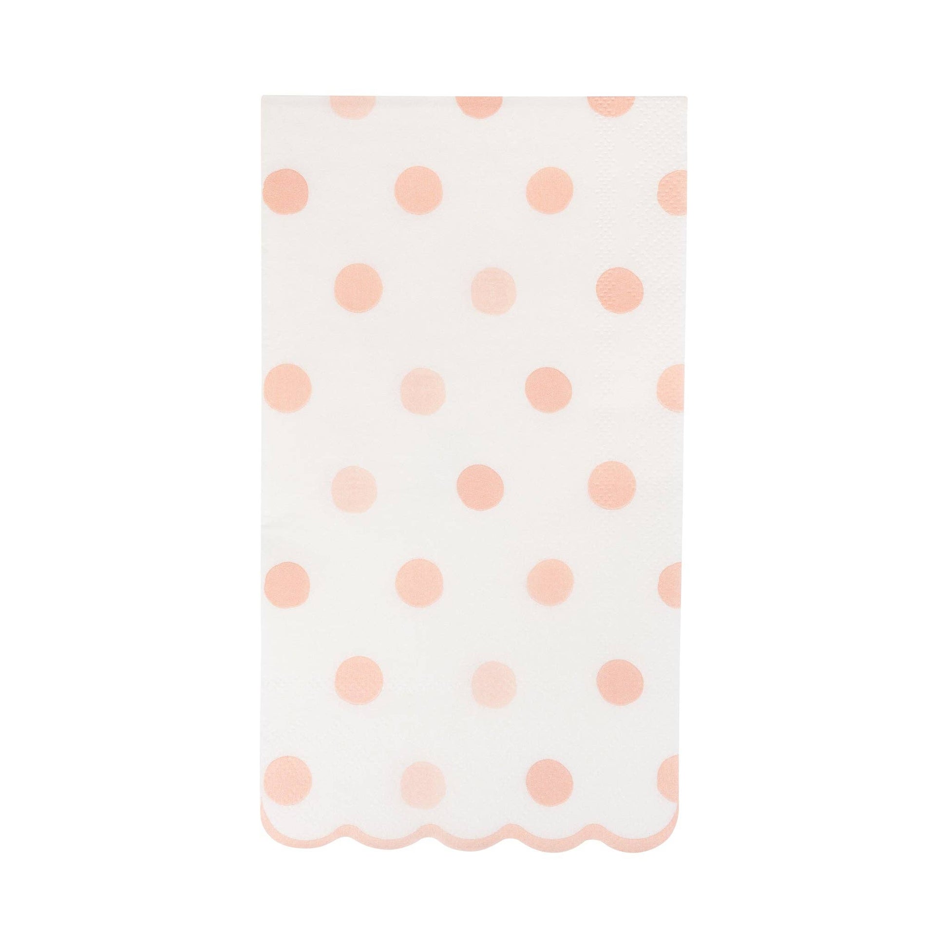 Guest towel paper napkin with pink polka dots on a white background