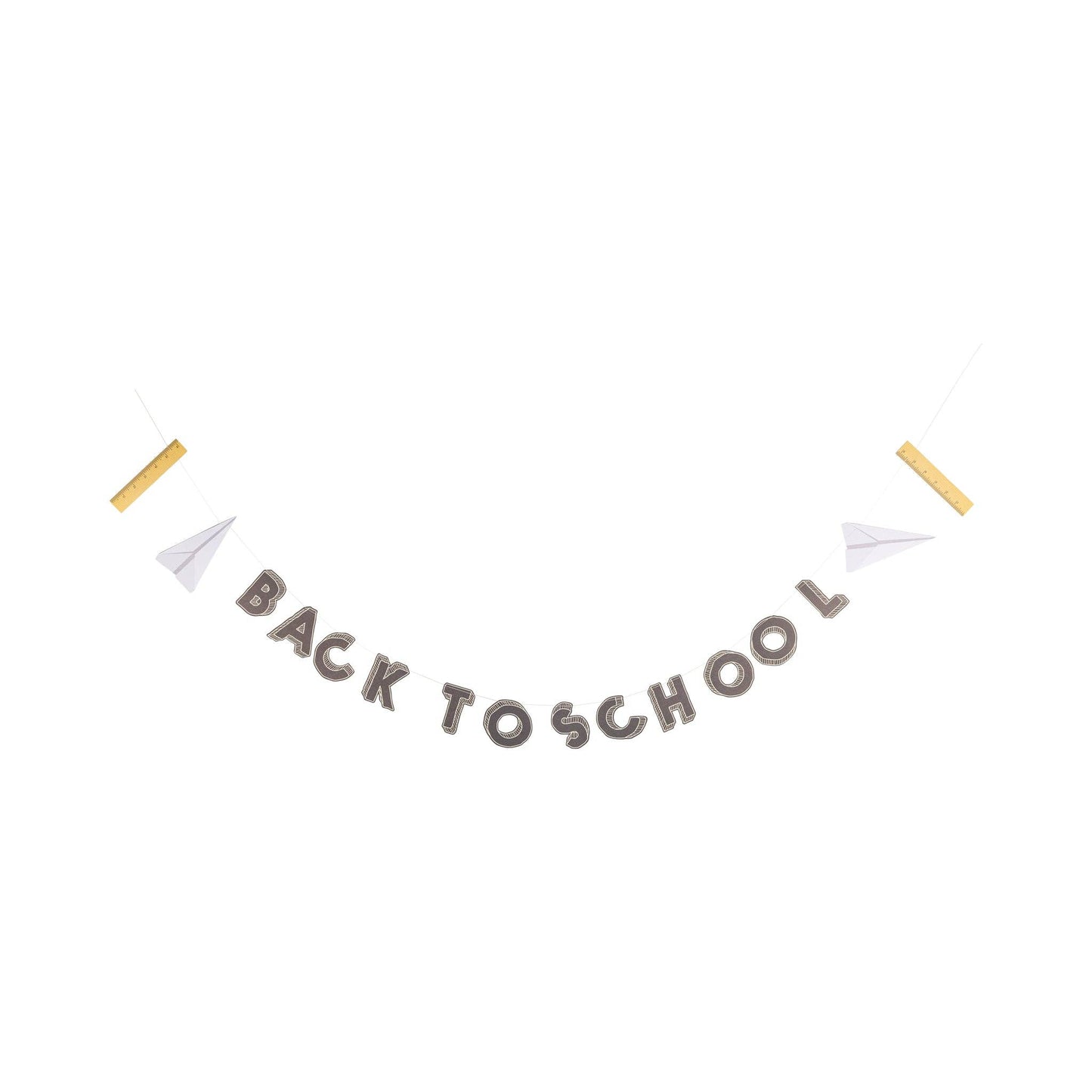 Decorative banner with 'Back to School' text and paper airplane shapes on a white background