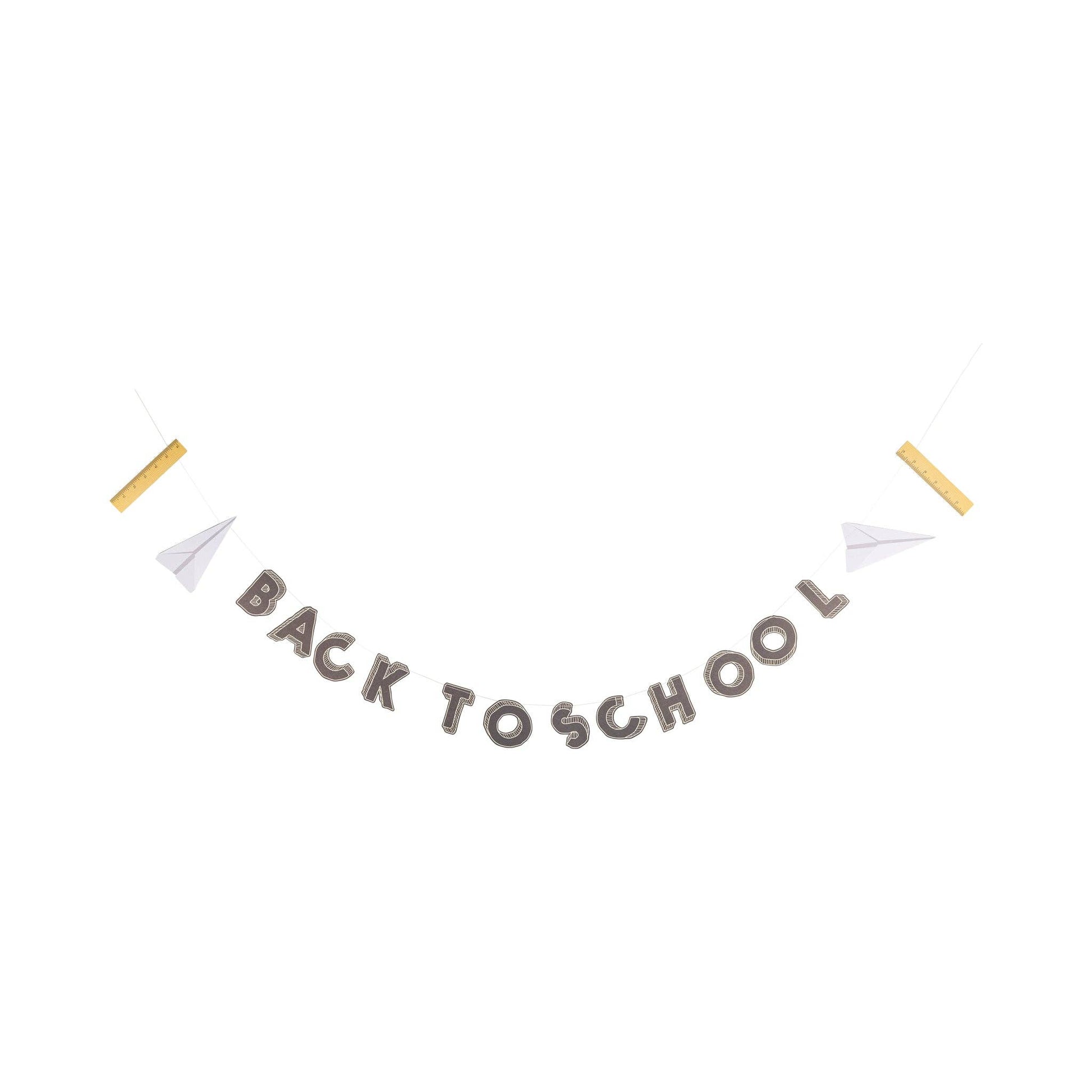 Decorative banner with 'Back to School' text and paper airplane shapes on a white background