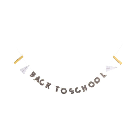 Decorative banner with 'Back to School' text and paper airplane shapes on a white background