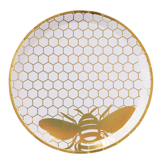 Bee Honeycomb Gold Dinner Paper Party Plates - 8pk