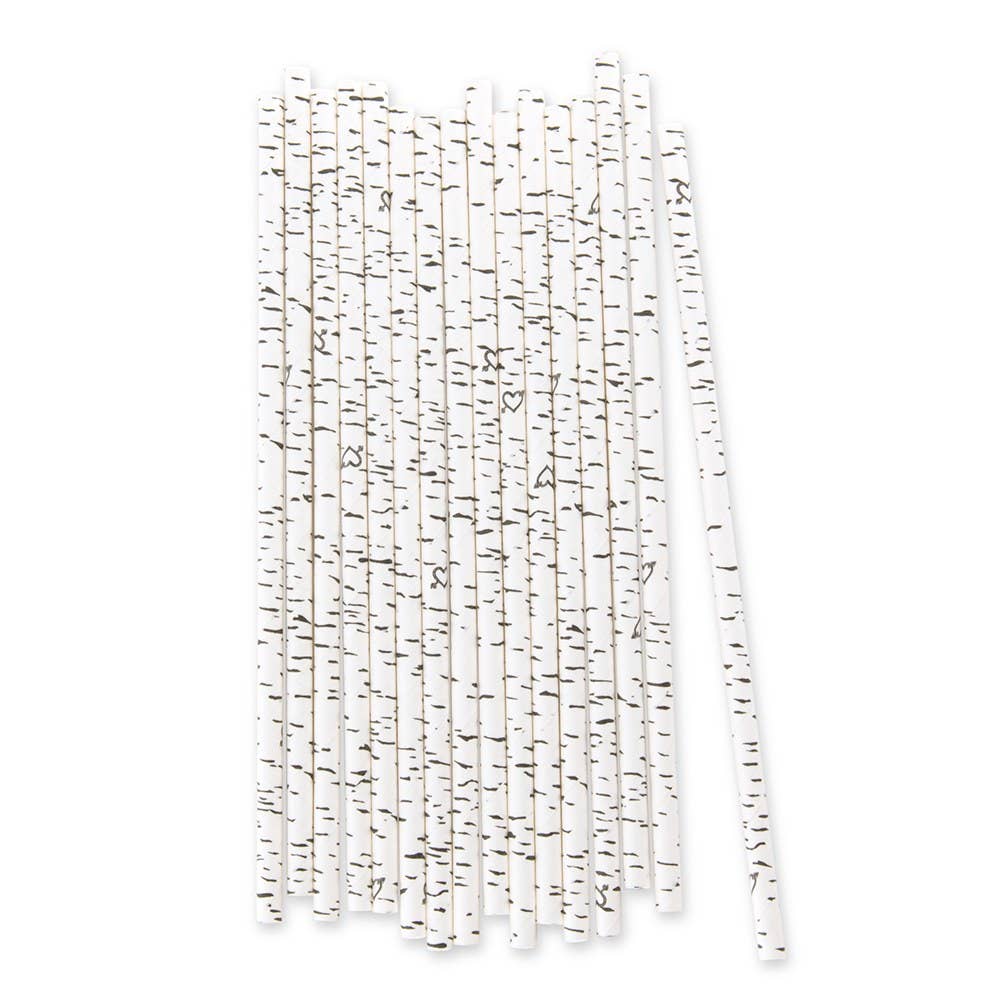 Birch Tree Bark Print Paper Drinking Straws - 25pk