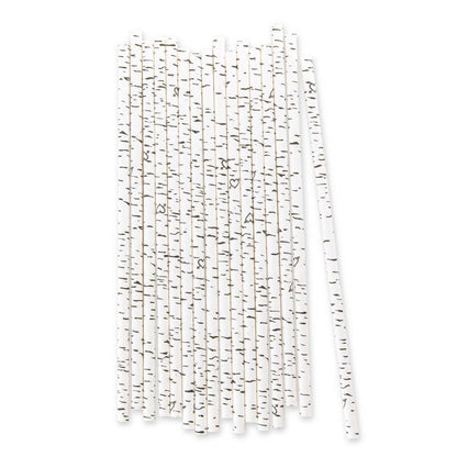 Birch Tree Bark Print Paper Drinking Straws - 25pk