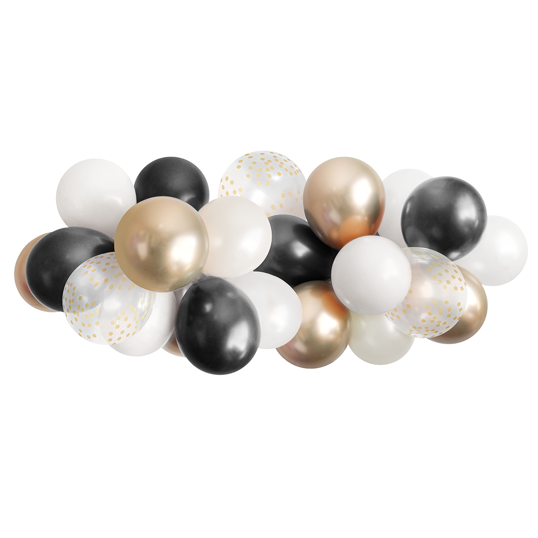 Balloon Garland - Black, White & Gold