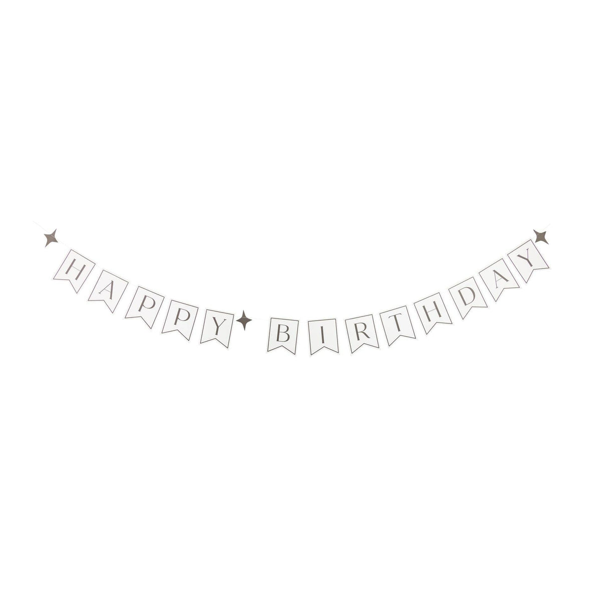 Decorative 'Happy Birthday' banner with stars on a white background