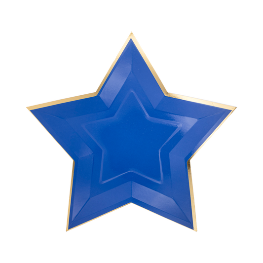 Blue Star Shaped Gold Foiled Paper Plates - 8pk