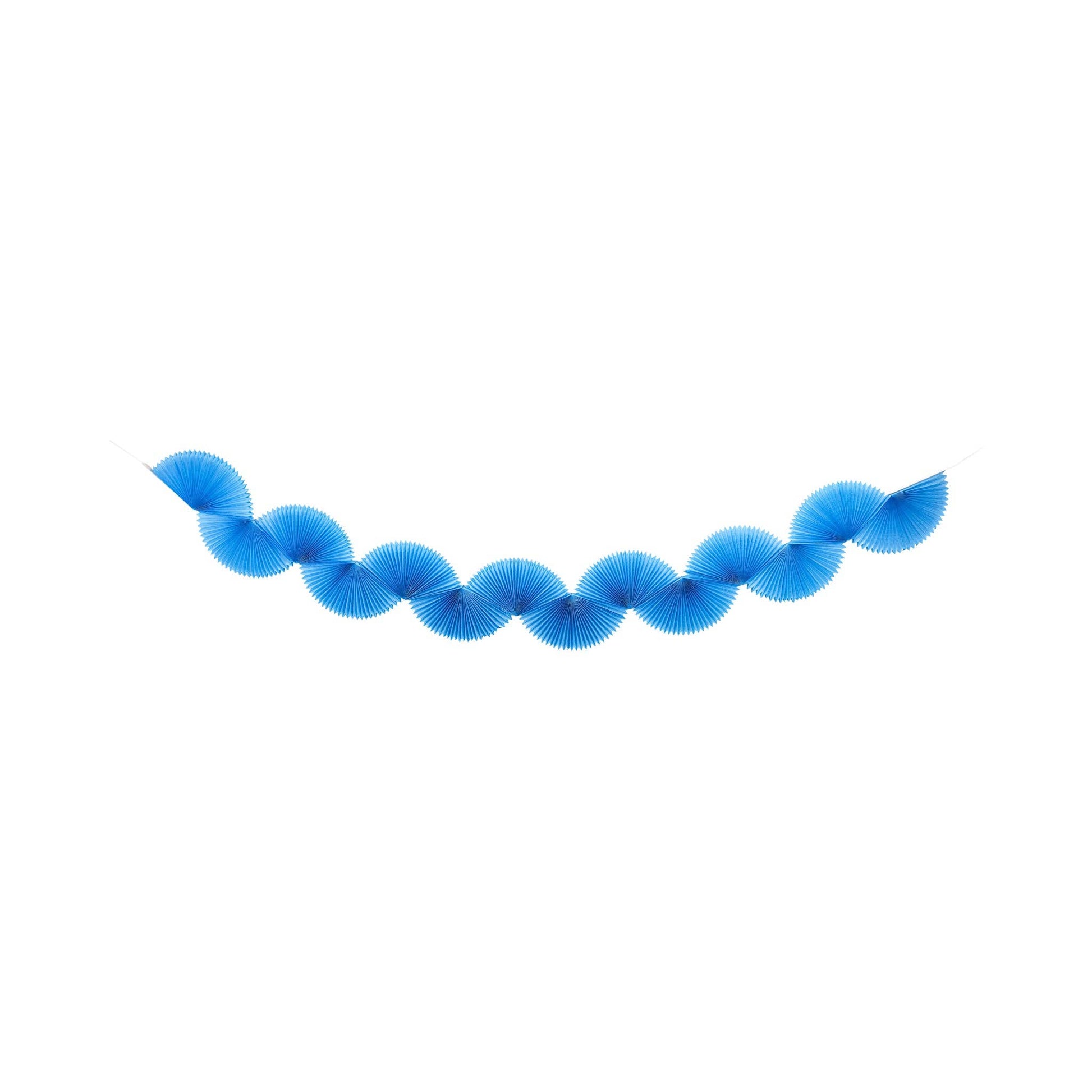 Blue accordion-style garland on a white background.