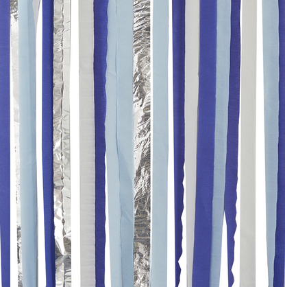 Blue and Silver Streamer Party Backdrop