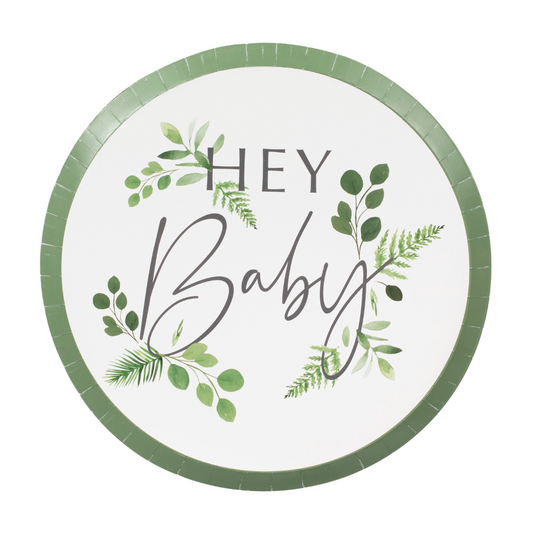 Botanical Hey Baby Shower Paper Plates - 8pk