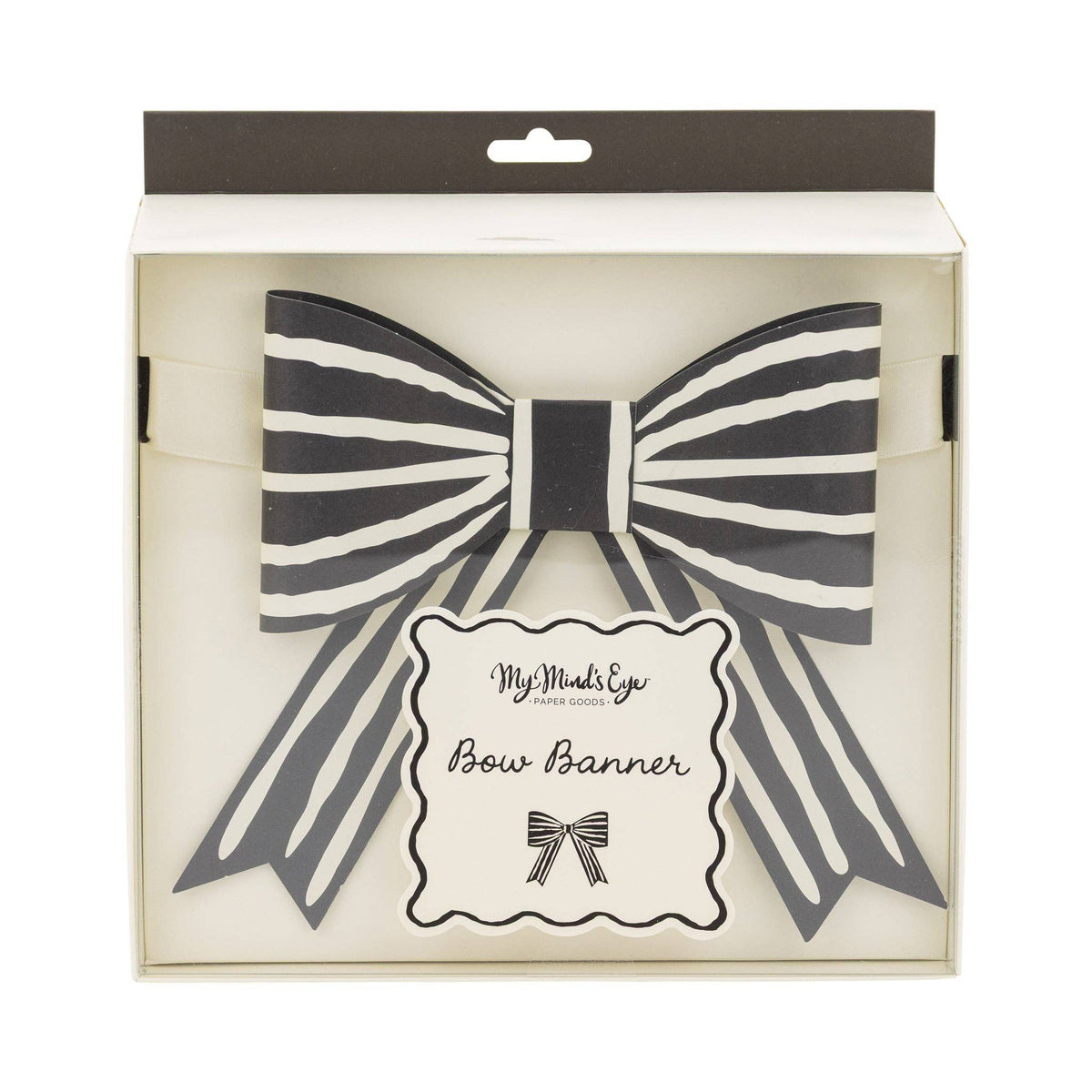 Black striped bow banner in packaging with 'My Mind's Eye' branding.