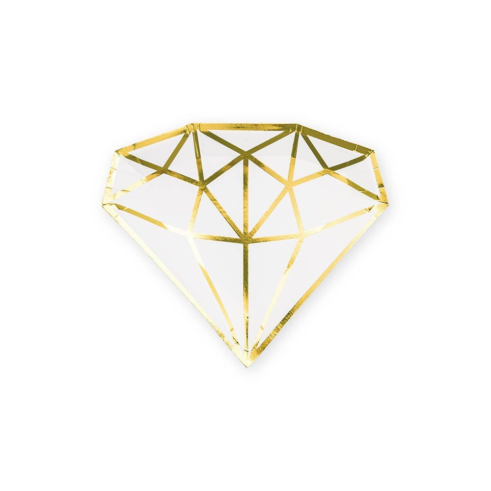 Bridal Shower Diamond Gold Paper Party Plates - 8pk