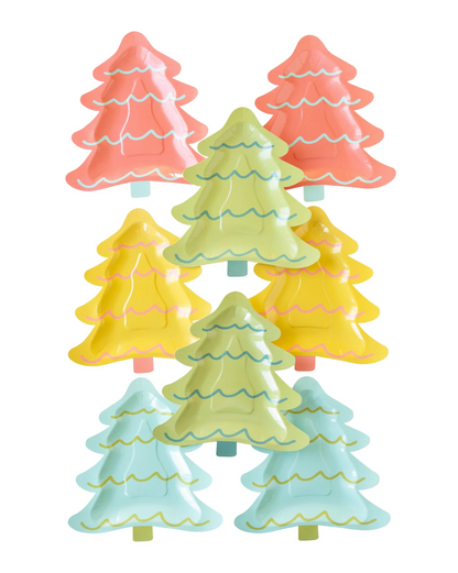 Bright Holiday Tree Shaped Assorted Paper Plate Set - 8pk