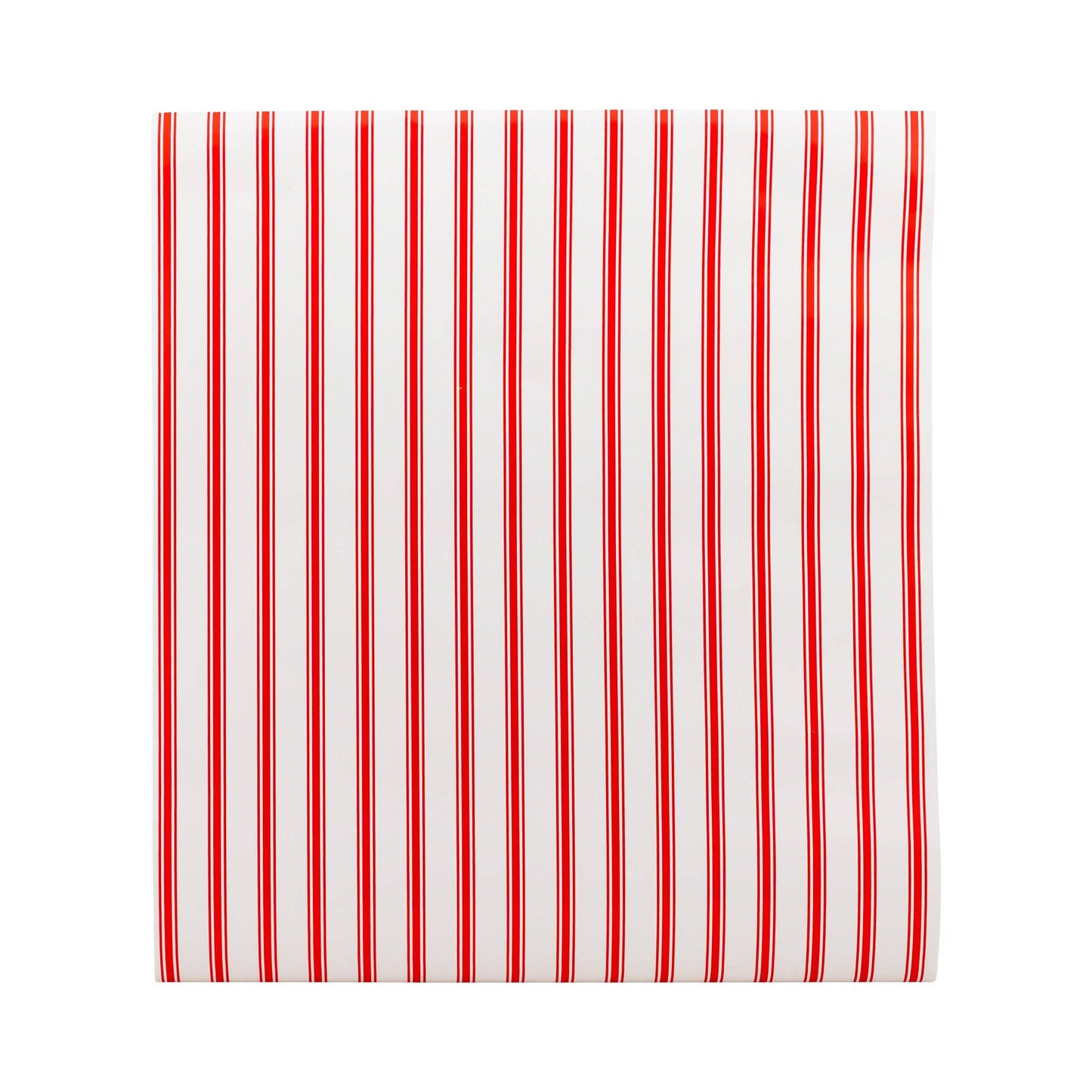 Red and white striped paper table runner on a white background.