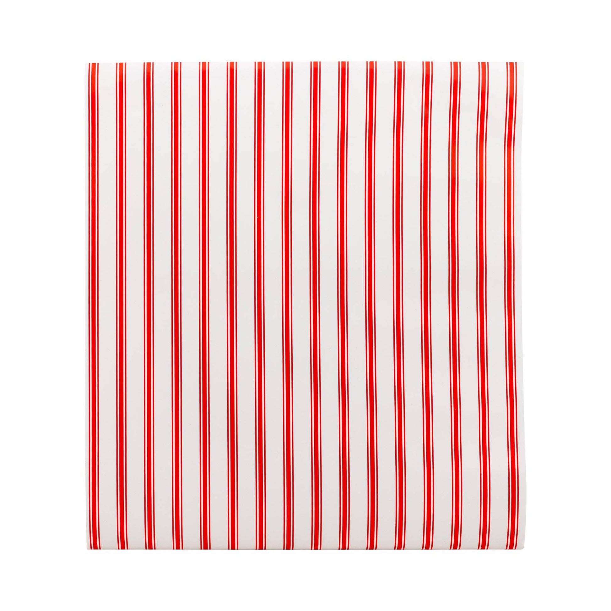 Red and white striped paper table runner on a white background.