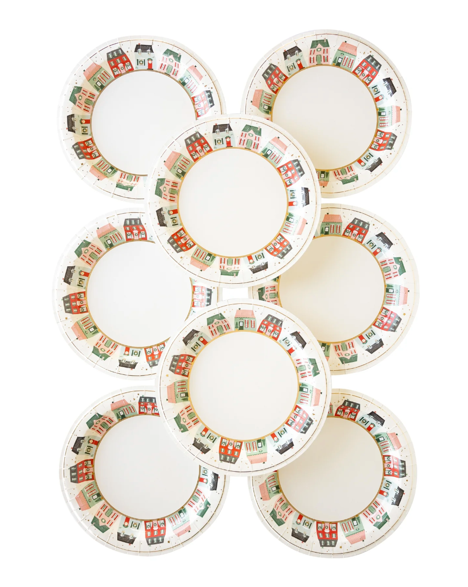 Village Christmas Round 10" Paper Plates - 8pk