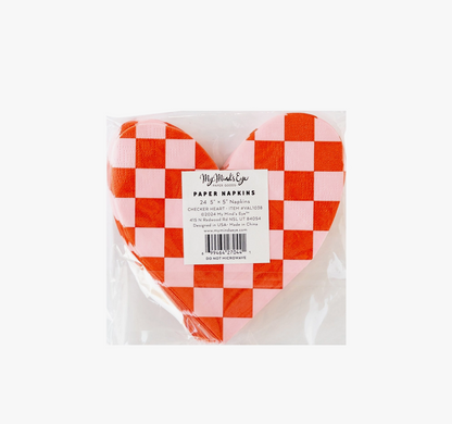 Checkered Heart Paper Napkins - 24pk