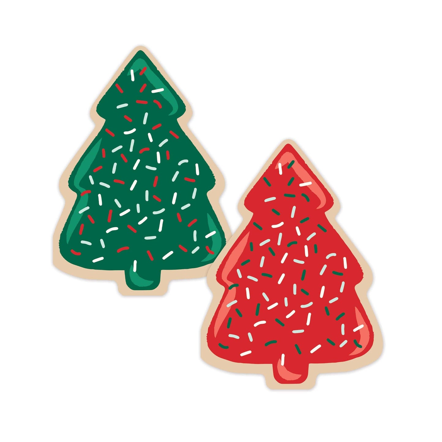 Two Christmas tree cookie-shaped paper napkins with sprinkles.