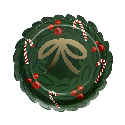 Christmas Wreath Shaped Paper Plates - 8pk