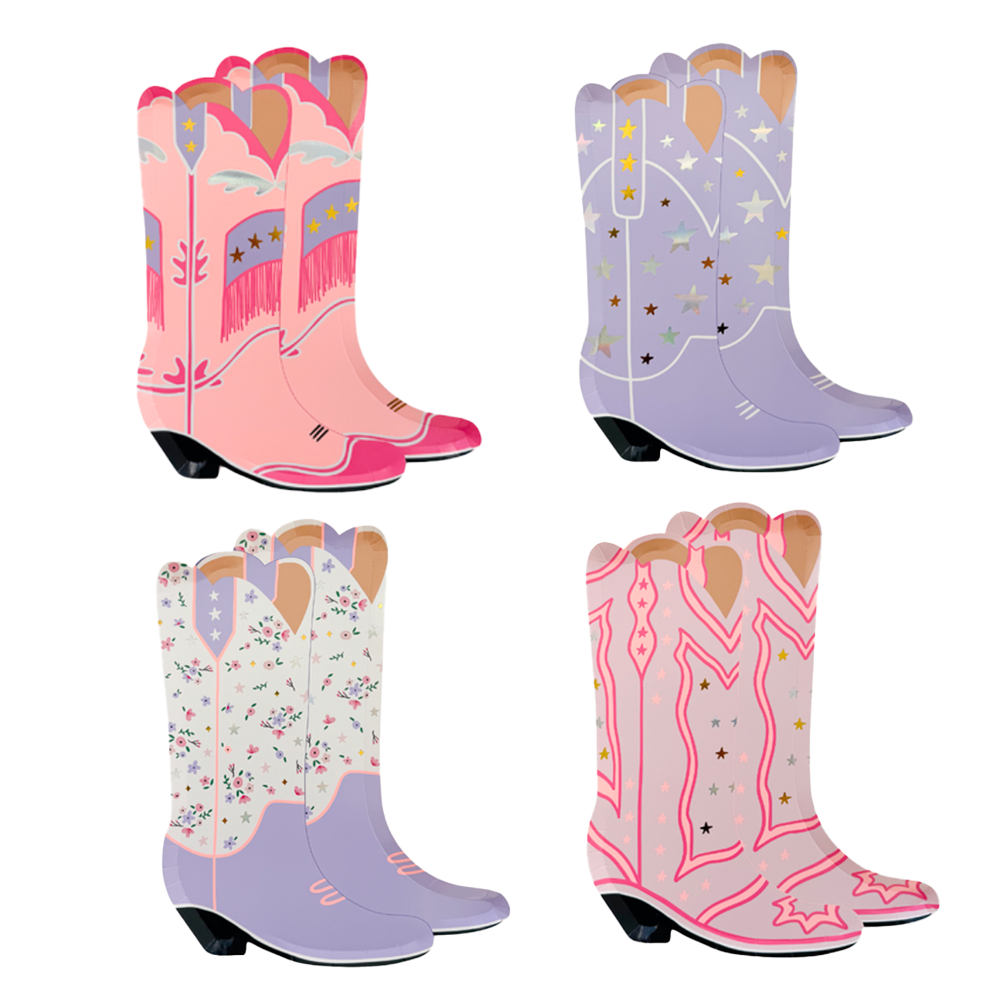 Cowgirl Boot Shaped Assorted Large Plates - 8pk