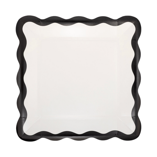 Cream and Black Ric Rac Paper Plates - 8pk