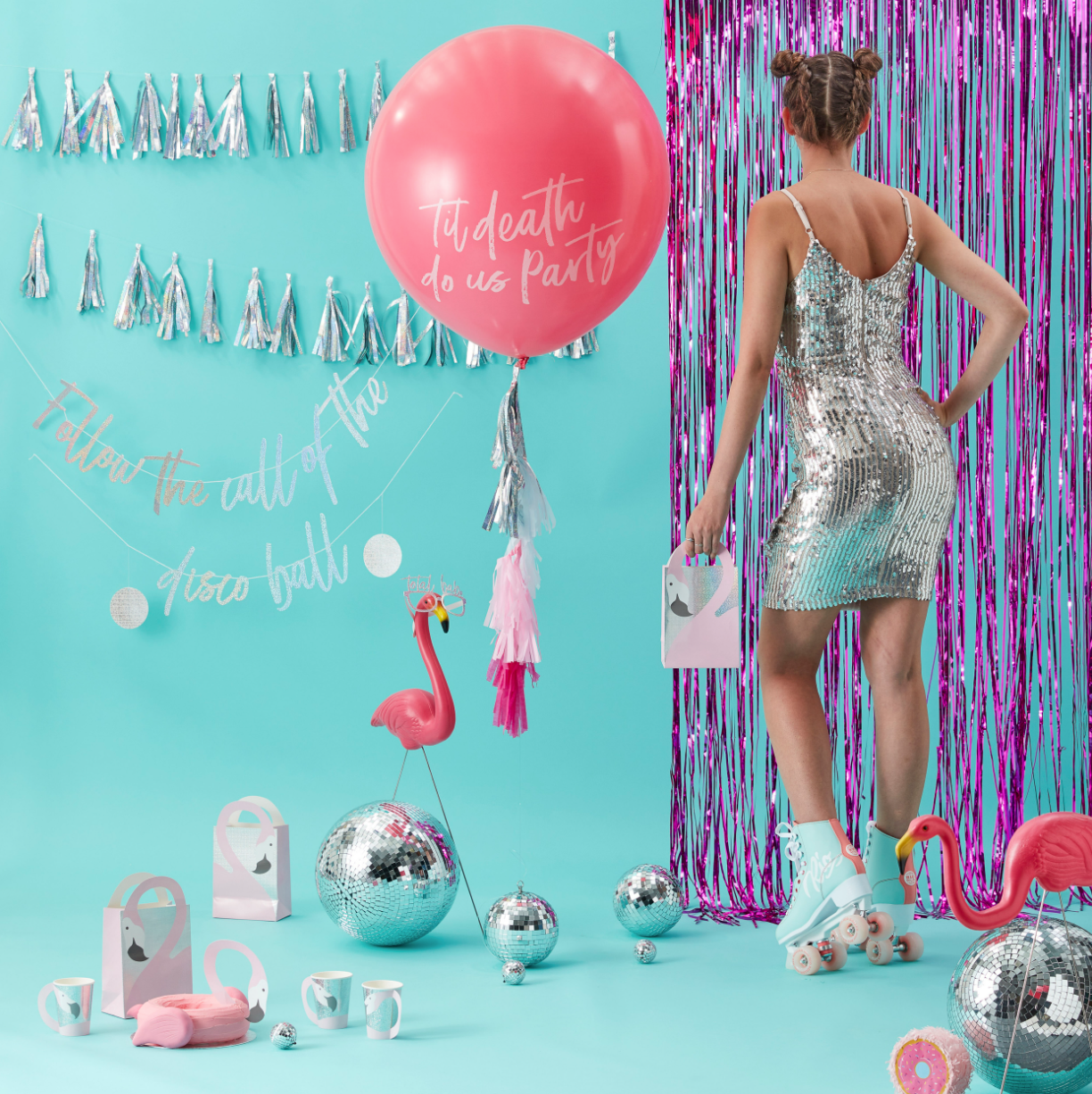 Follow The Call Of The Disco Ball Iridescent Party Banner