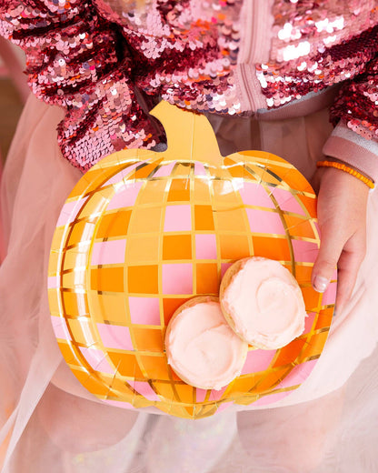 Disco Pumpkin Shaped Paper Plates - 8pk