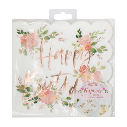 Happy Birthday Floral Scalloped Napkins