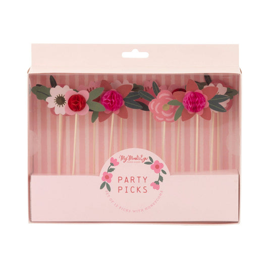 Floral Honeycomb Cake / Cupcake Topper Party Picks - 12pk