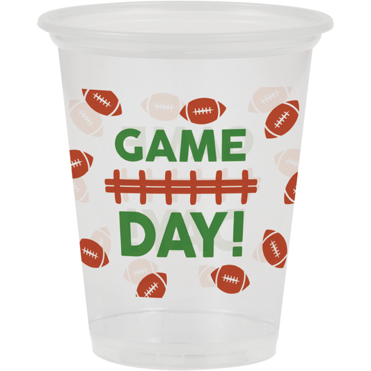 Football Game Day 16 oz Clear Plastic Cups - 8pk