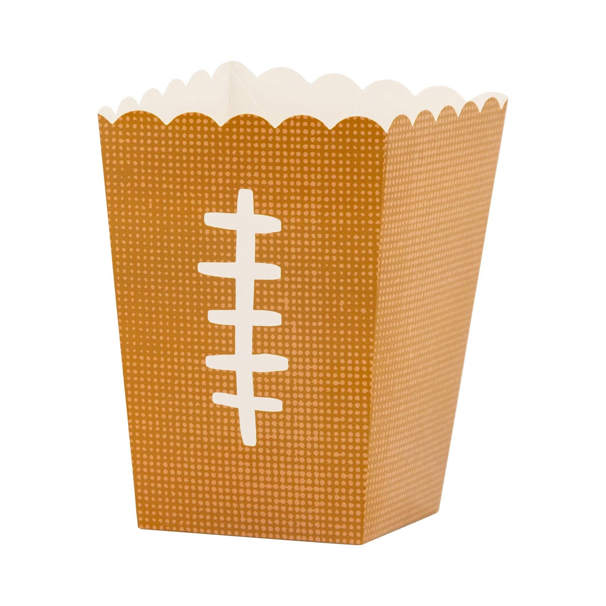 Football-shaped paper cup with a scalloped edge on a white background