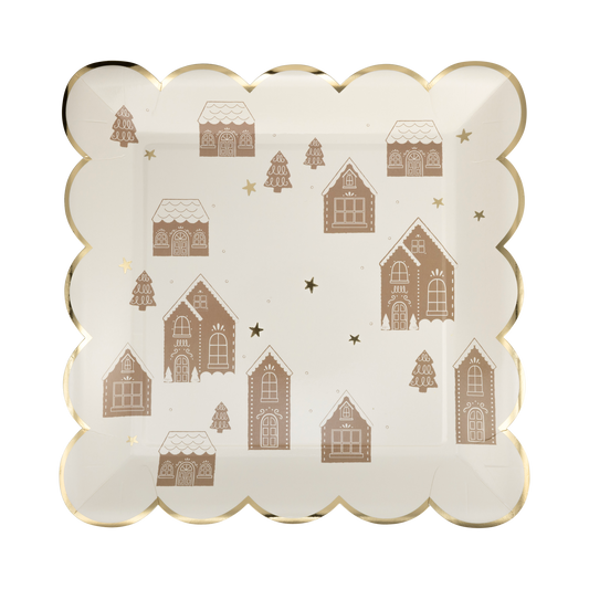 Gingerbread Scattered House 9" Plates - 8pk