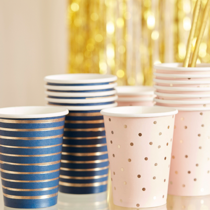 Gold Foiled Pink & Navy Assorted Gender Reveal Party Cups - 8pk