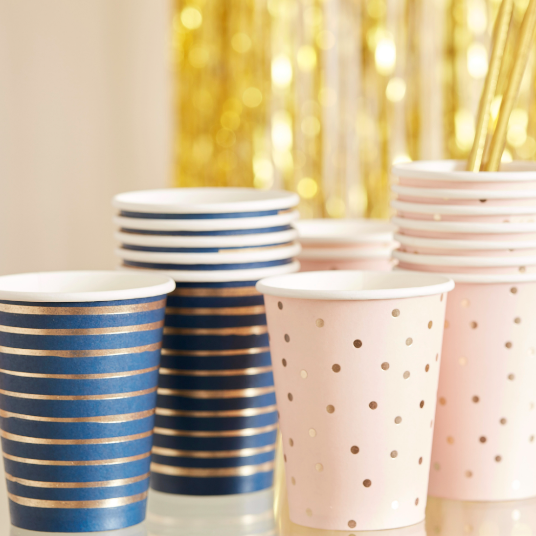 Gold Foiled Pink And Navy Assorted Gender Reveal Party Cups