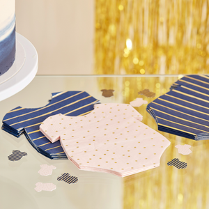 Gold Foiled Pink And Navy Baby Onesie Die-Cut Party Napkins