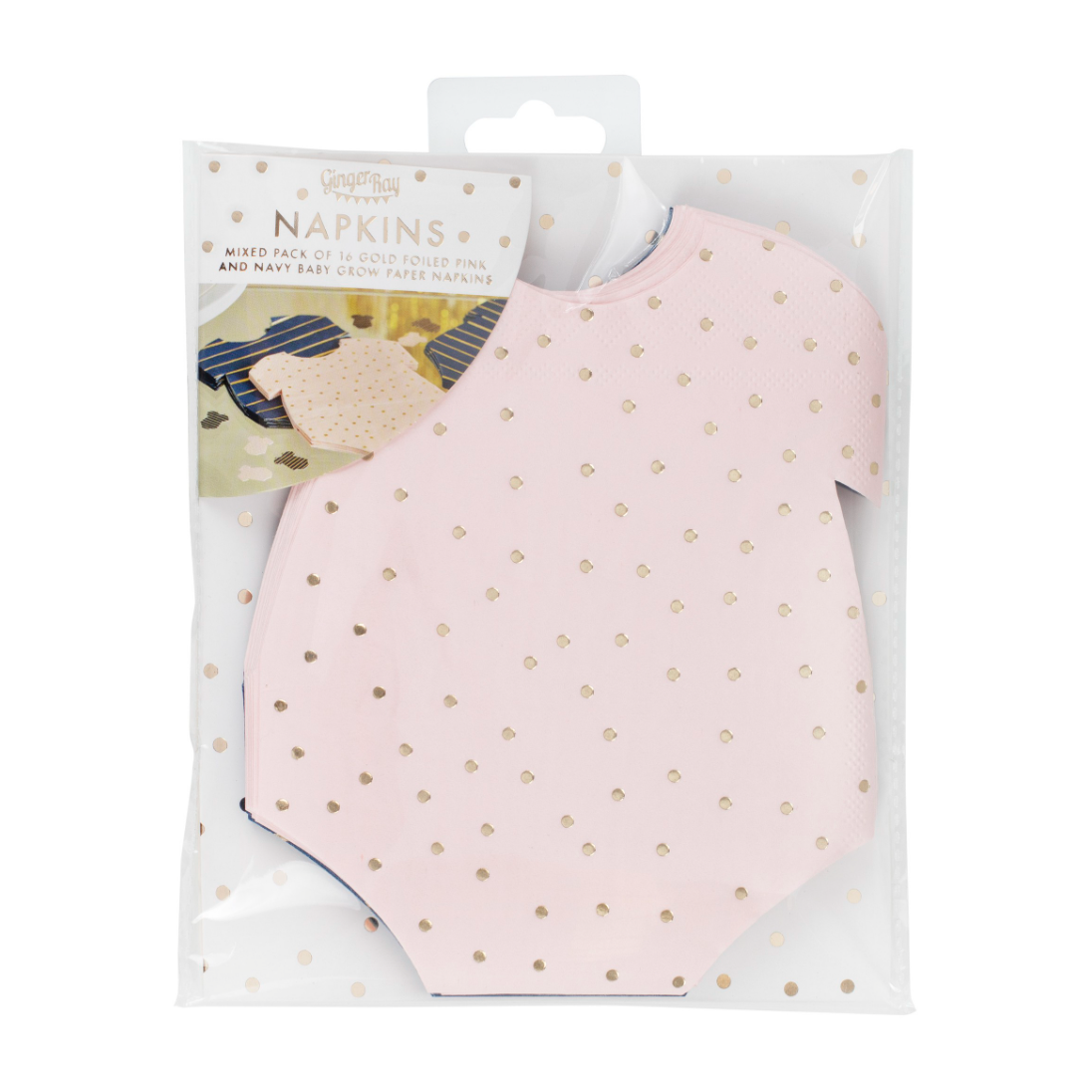 Gender Reveal Pink & Navy Baby Onesie Party Napkins - 16pk