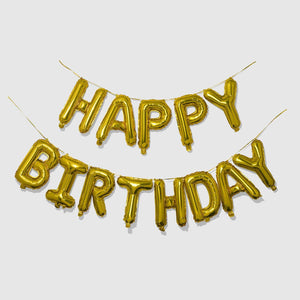 Gold 2-strand Balloon Letters Banner Set that says Happy Birthday