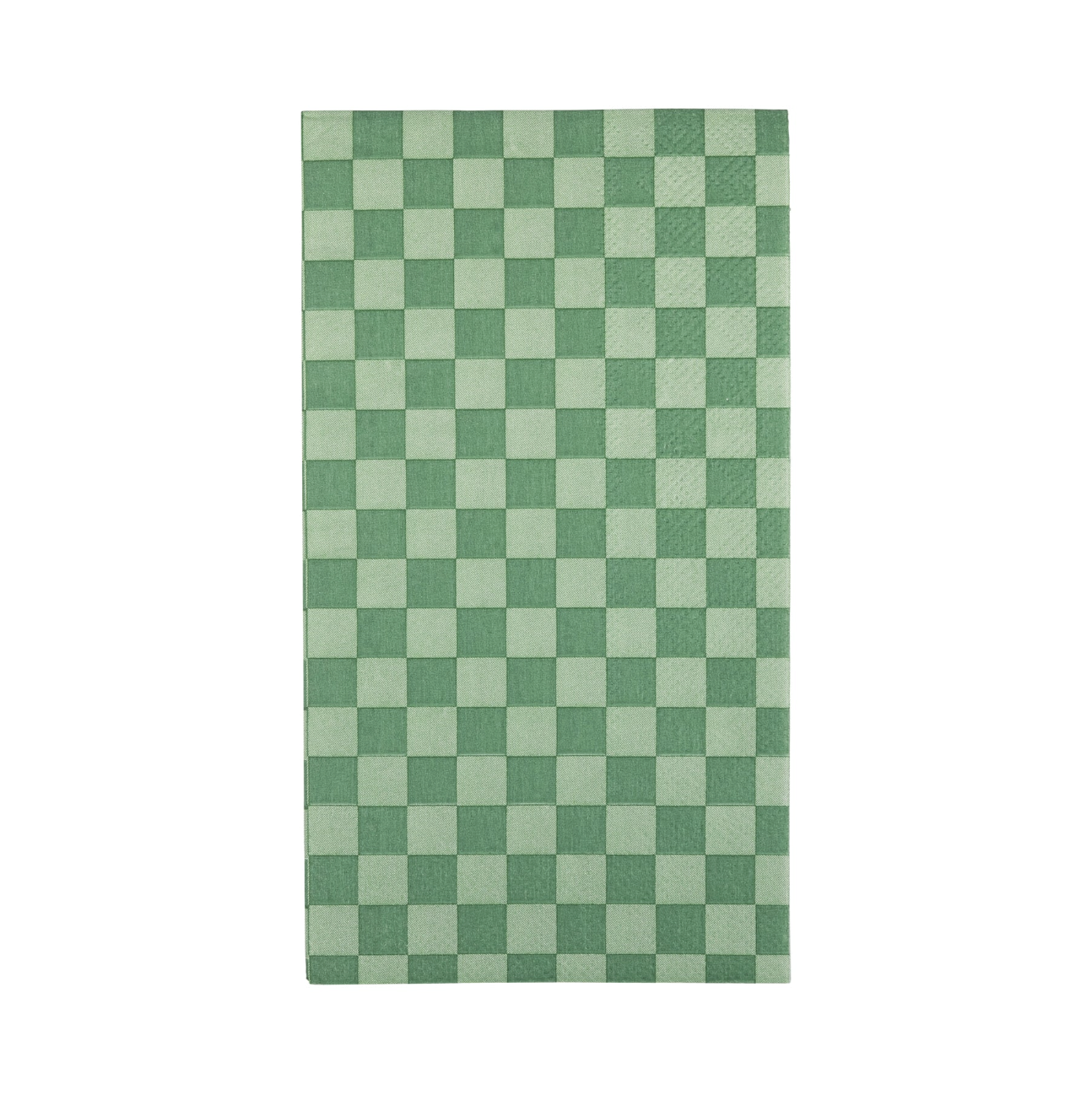 Green checkered paper napkins on a white background.