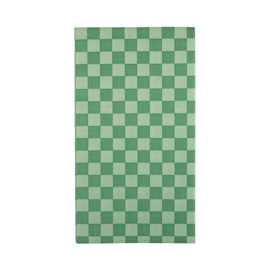 Green checkered paper napkins on a white background.
