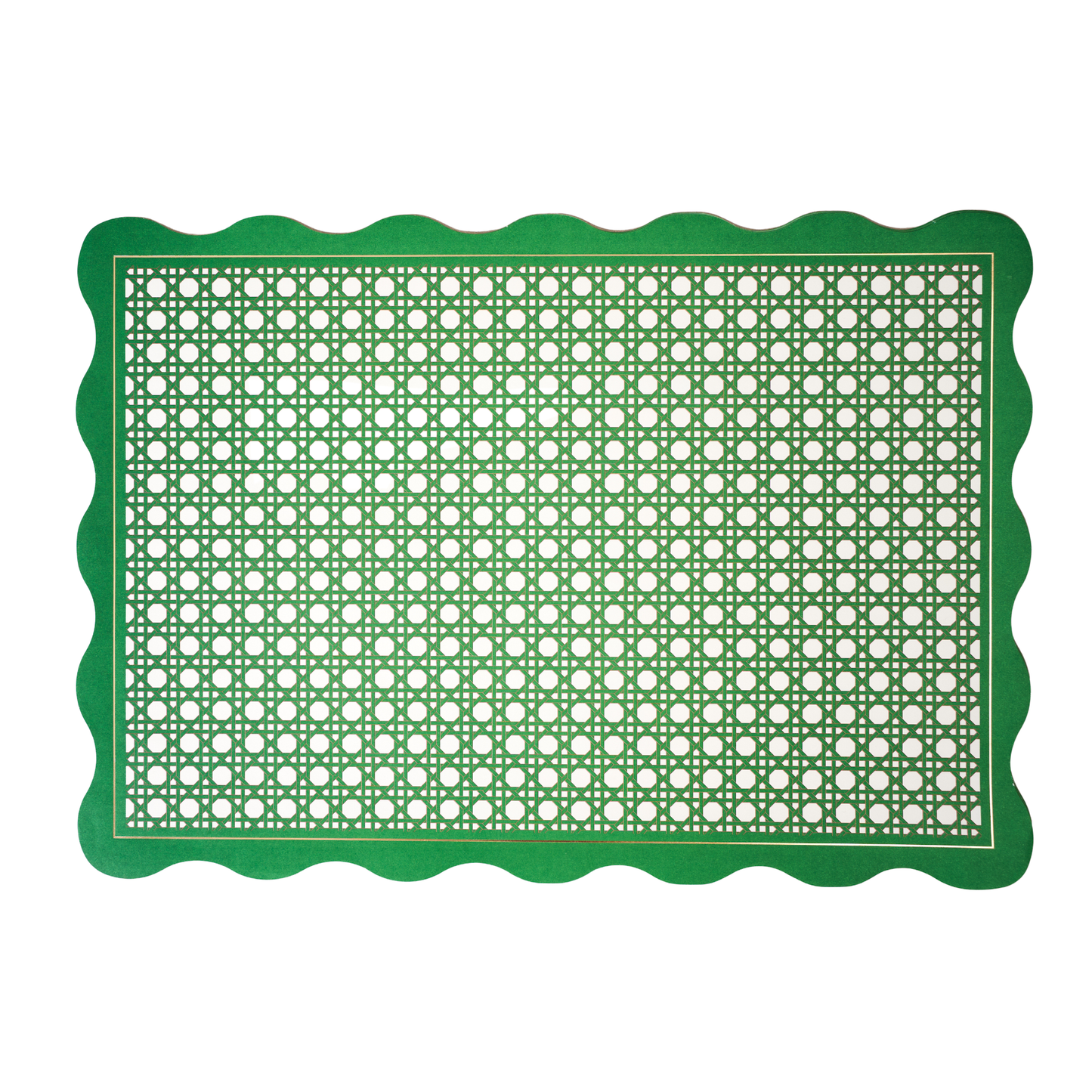 Green placemat with rattan pattern on a white background